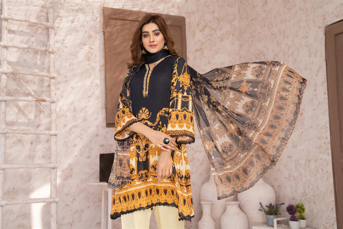 Black Embroidered Chiffon Ladies Readymade