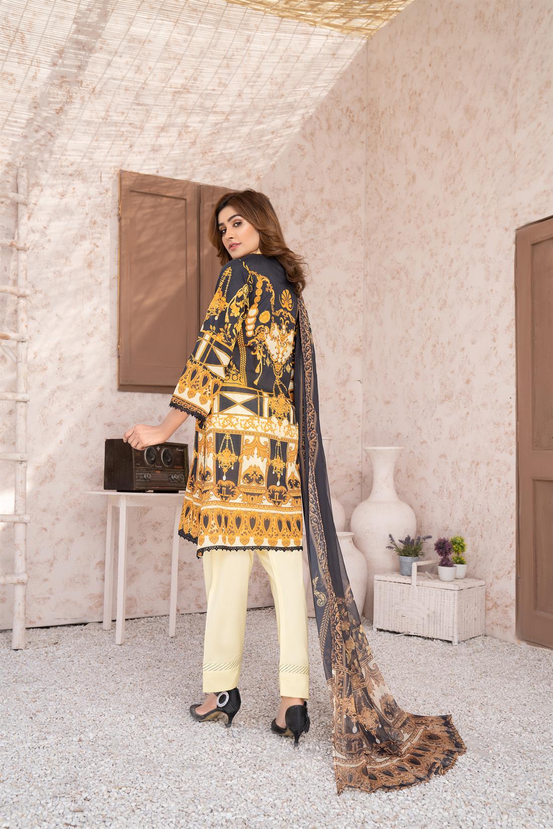 Black Embroidered Chiffon Ladies Readymade