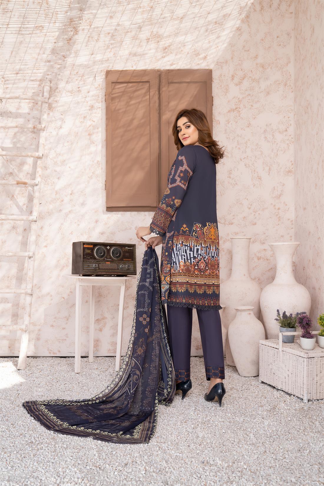 Navy Blue Digital Print Printed Salwar Suit & Chiffon Dupatta