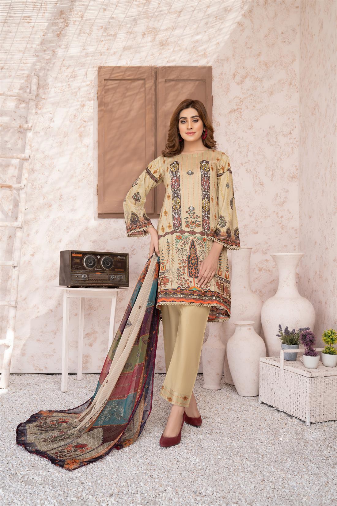 Mint Digital Print Printed Lawn Salwar Suit & Chiffon Dupatta