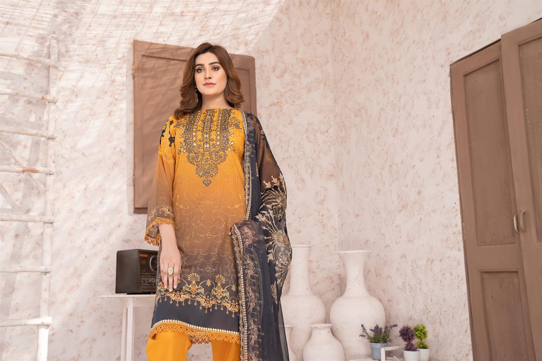 Mustard Digital Print Readymade Printed Lawn Suit with Dupatta