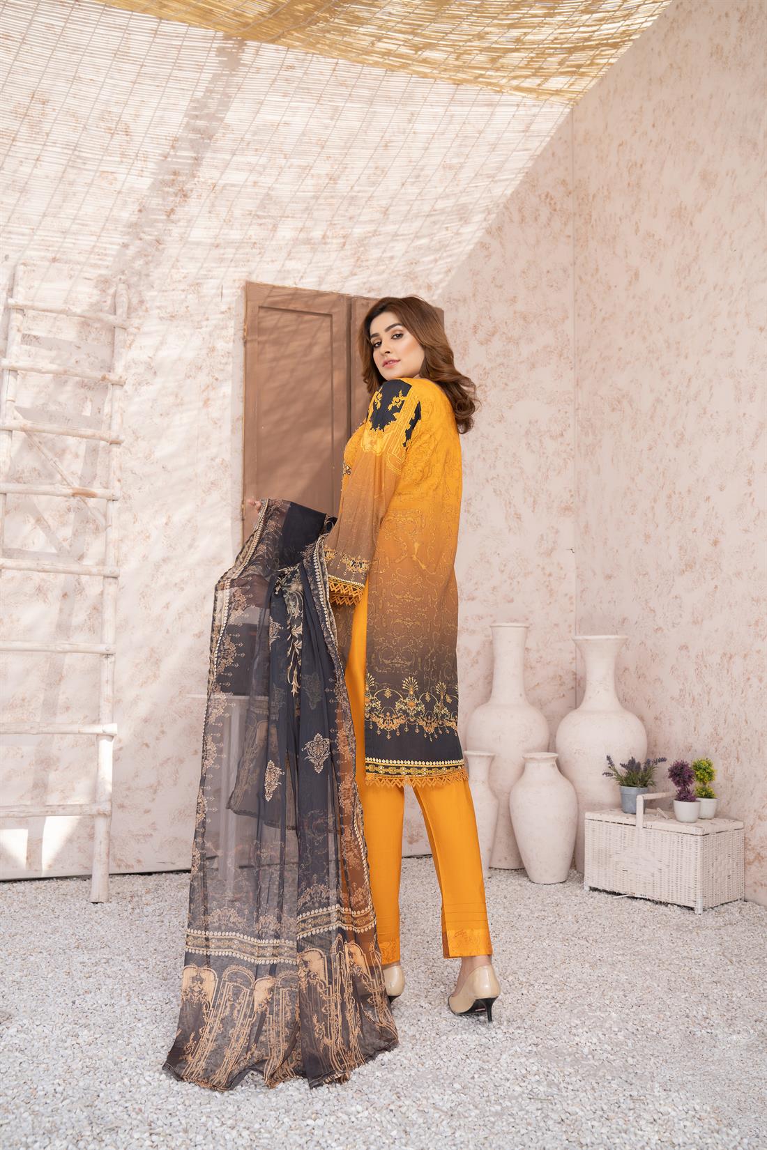Mustard Digital Print Readymade Printed Lawn Suit with Dupatta