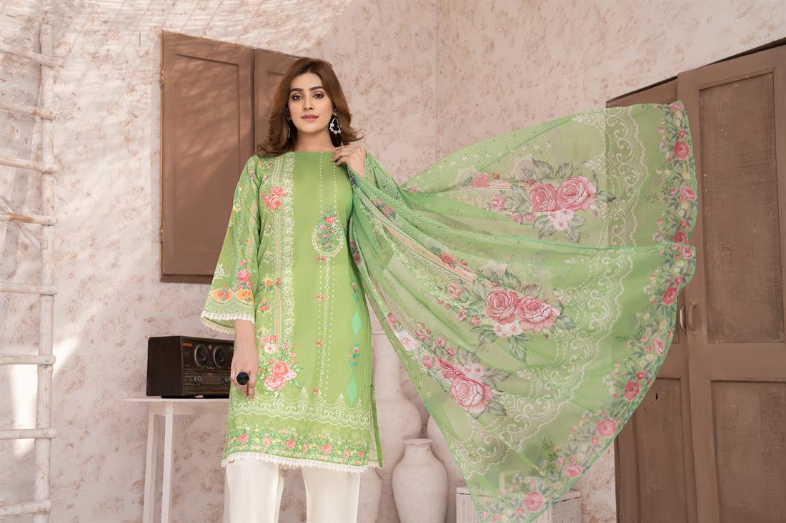 Green Digital Print Chiffon Ladies Readymade