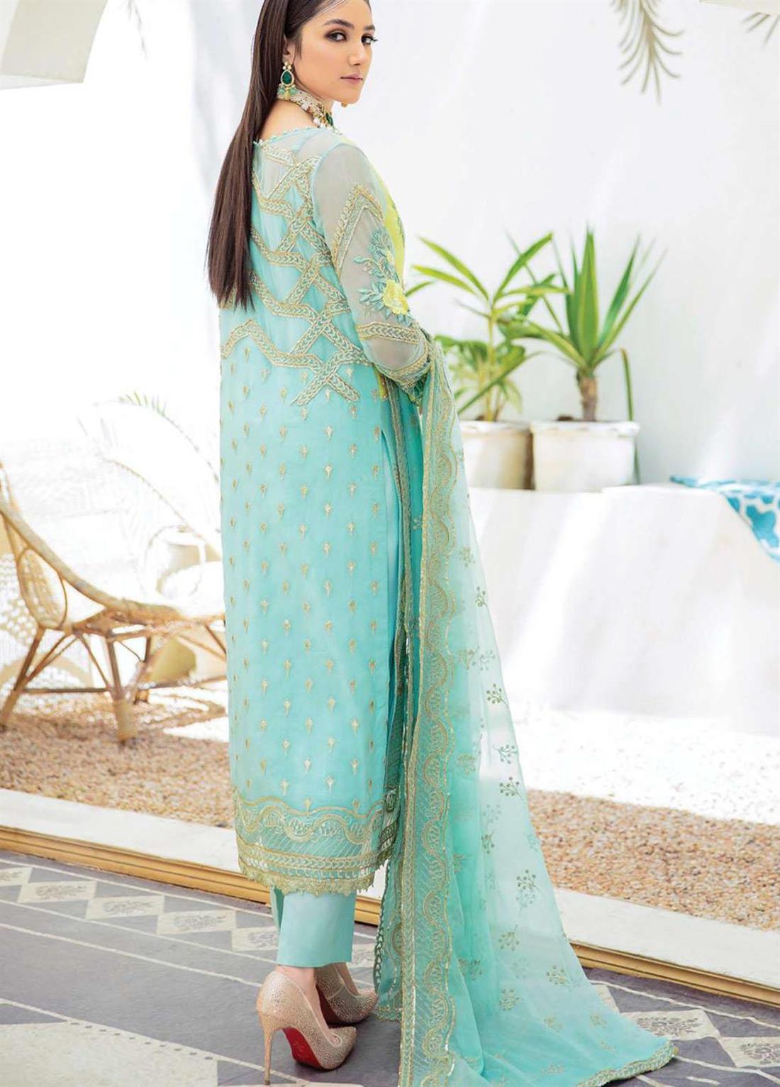 Lime Green Raw Silk 3 Piece Premium Embroidered Chiffon Suit
