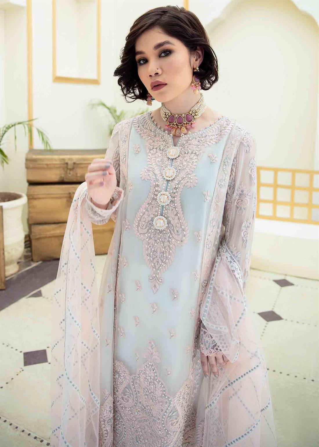 White Embroidered Raw Silk Ladies Readymade