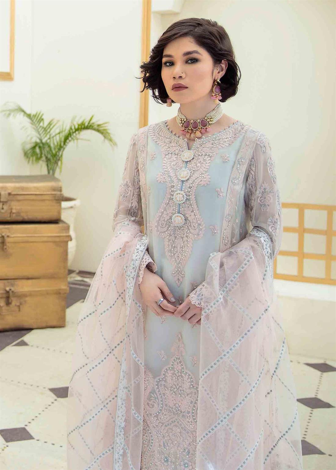 White Embroidered Raw Silk Ladies Readymade