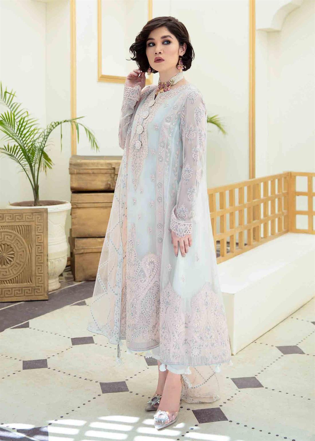White Embroidered Raw Silk Ladies Readymade