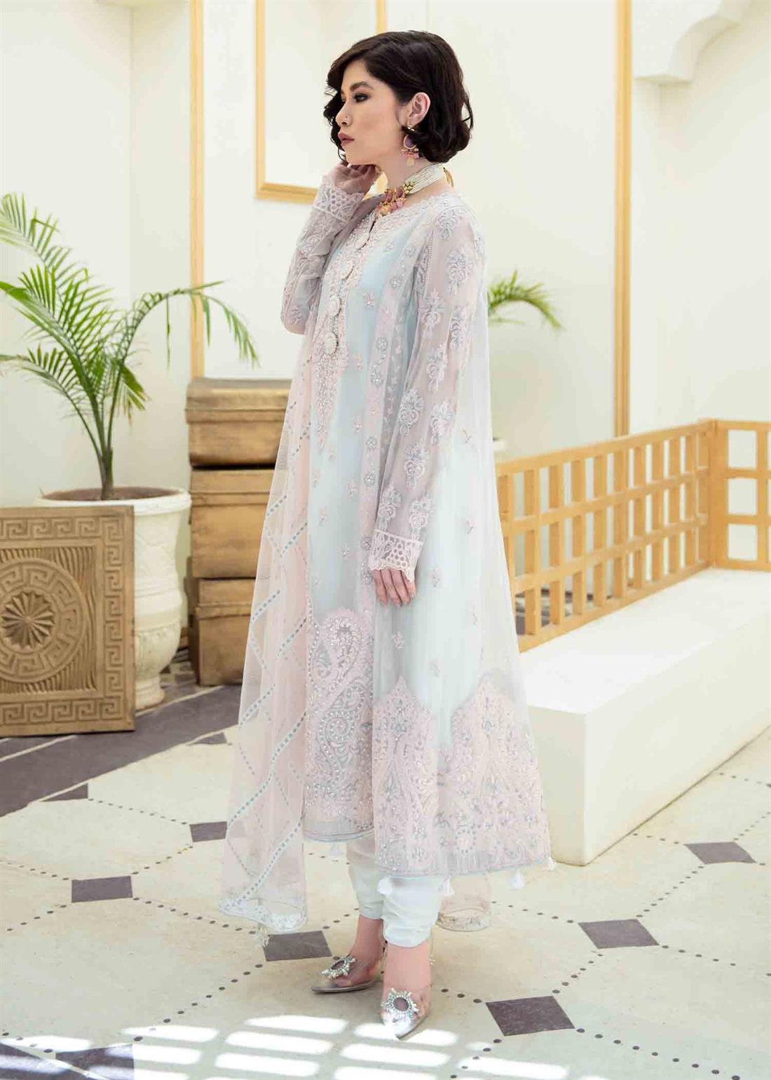 White Embroidered Raw Silk Ladies Readymade