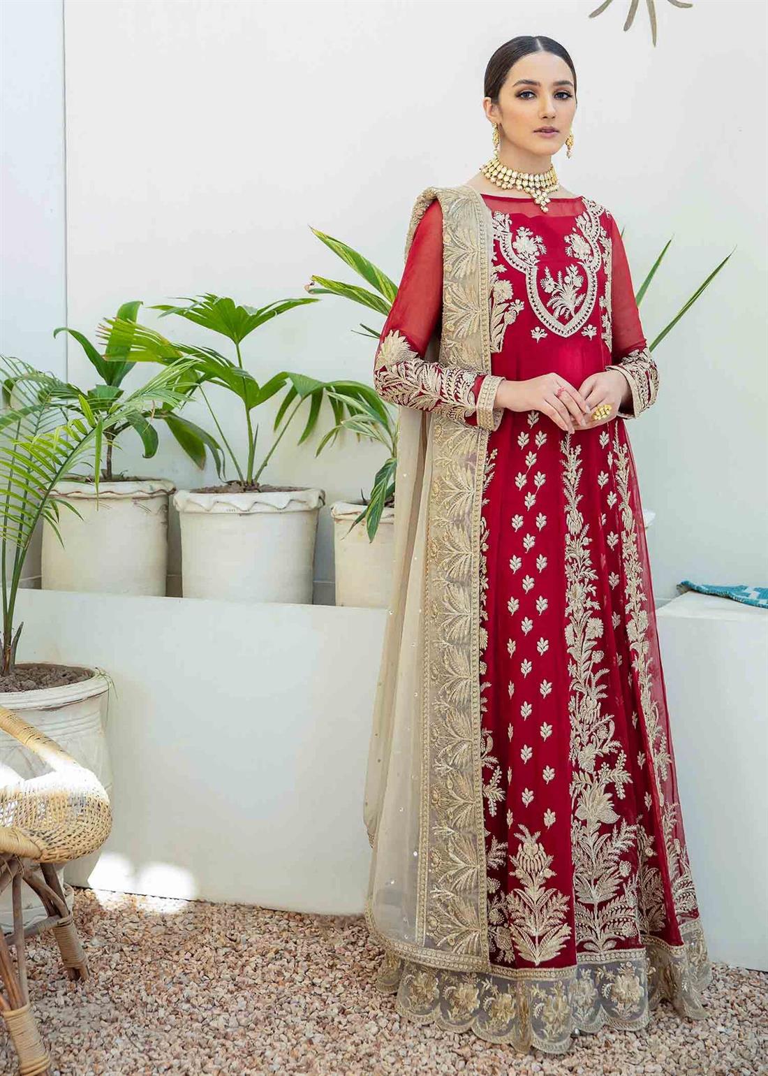 Maroon Raw Silk 3 Piece Premium Embroidered Chiffon Suit