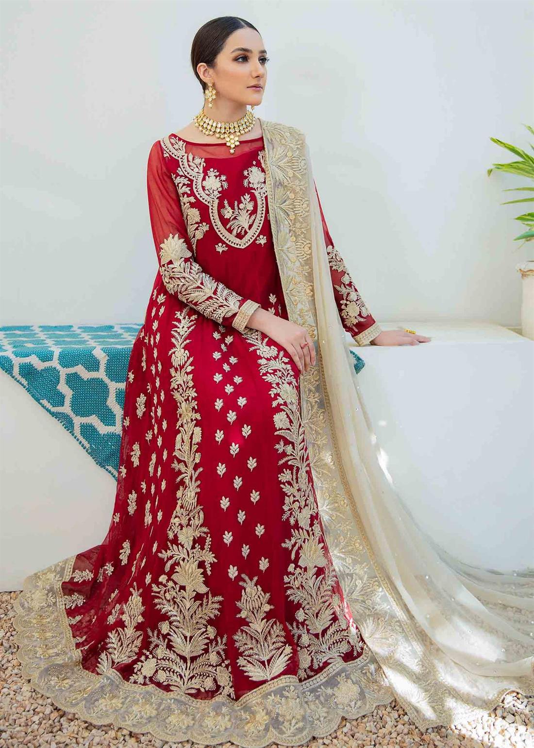 Maroon Raw Silk 3 Piece Premium Embroidered Chiffon Suit