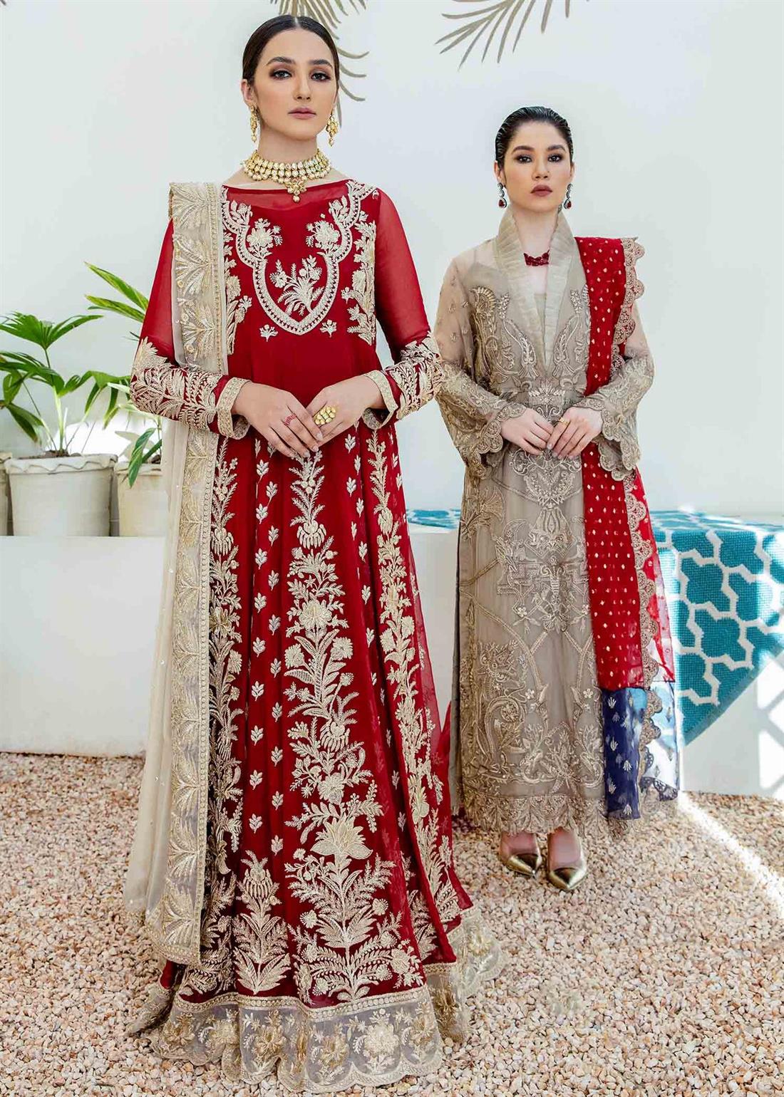 Maroon Raw Silk 3 Piece Premium Embroidered Chiffon Suit