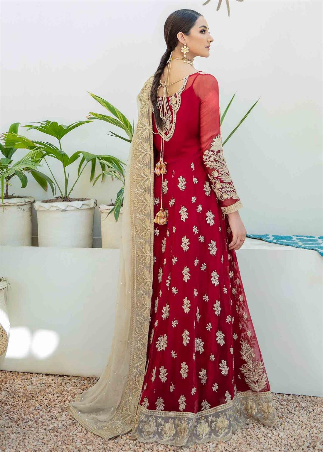 Maroon Raw Silk 3 Piece Premium Embroidered Chiffon Suit