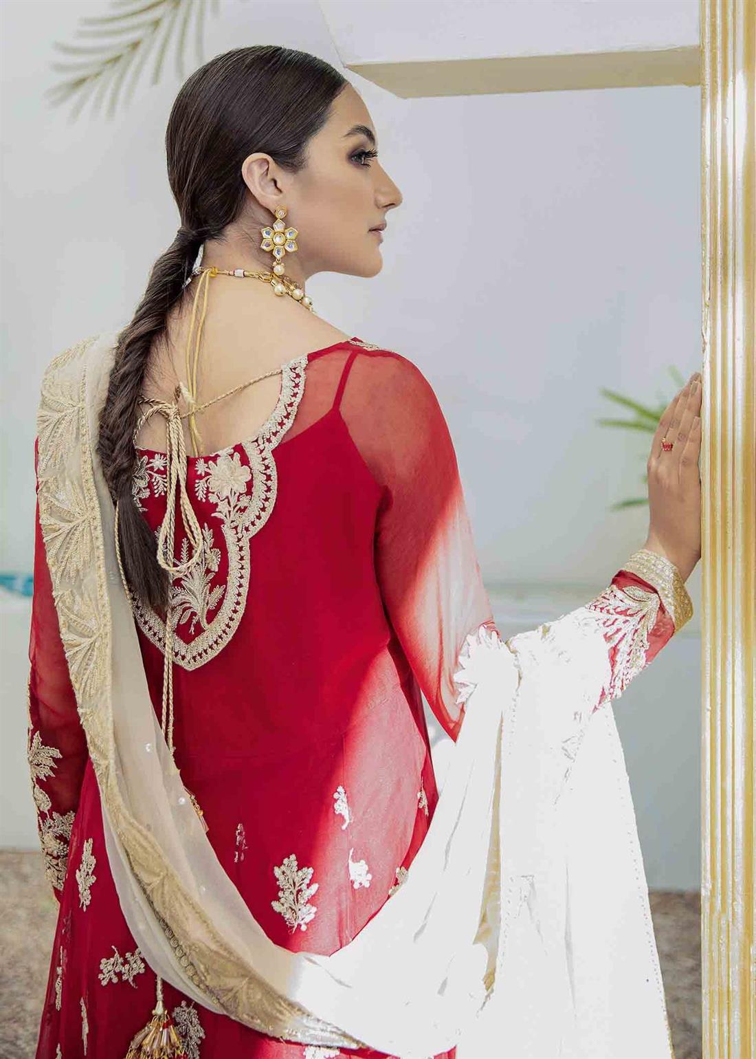 Maroon Raw Silk 3 Piece Premium Embroidered Chiffon Suit