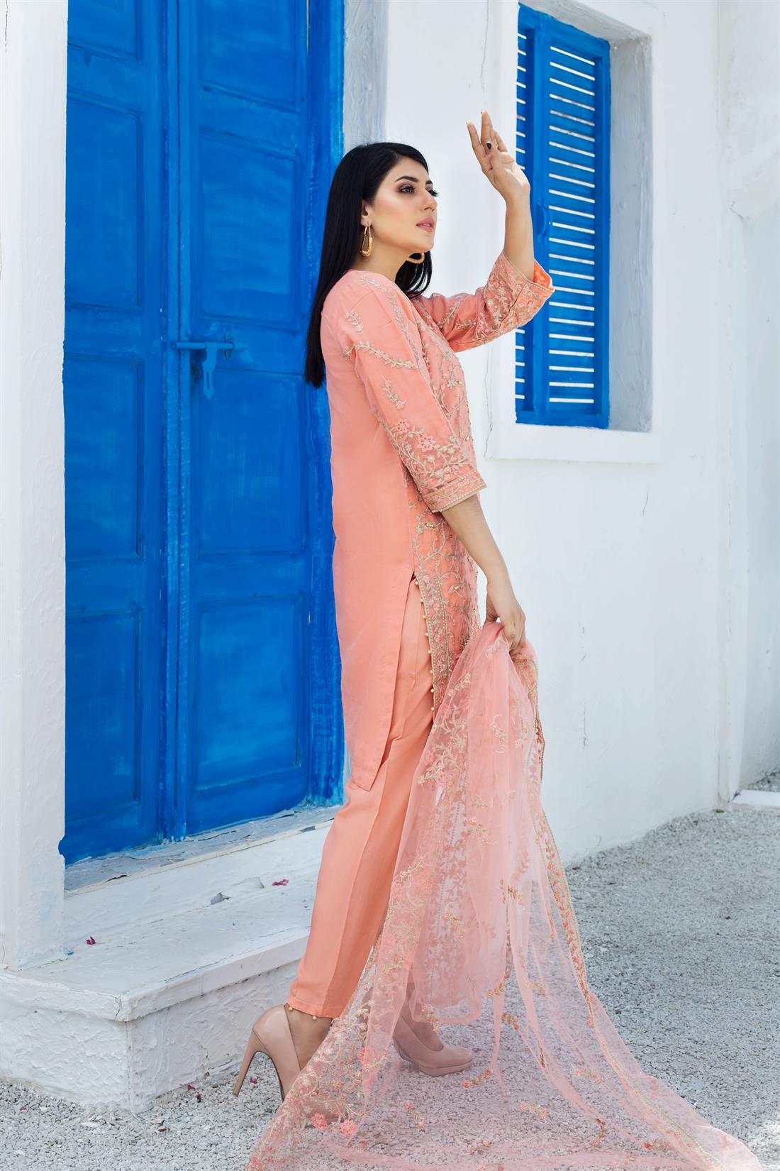 Pink Embroidered Stunning Organza 3 Piece Readymade Suit & Silk Trouser