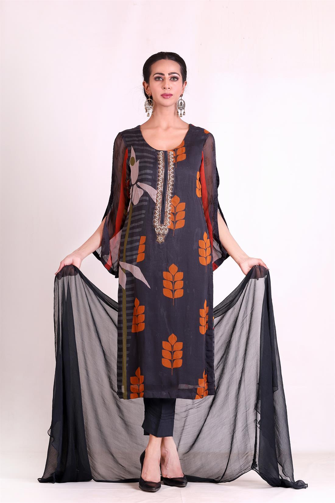 Steel Grey Chiffon Ladies Readymade