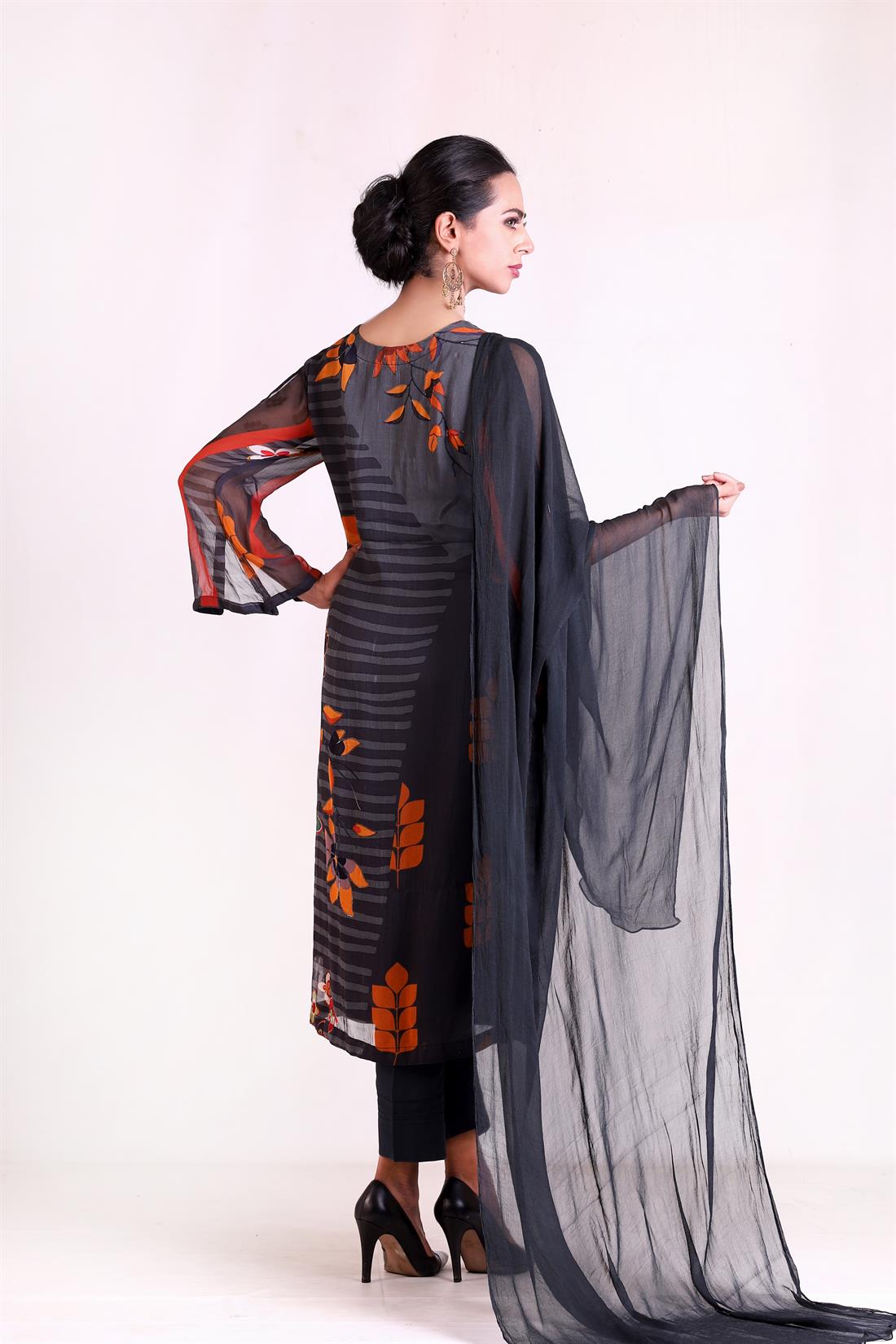 Steel Grey Chiffon Ladies Readymade
