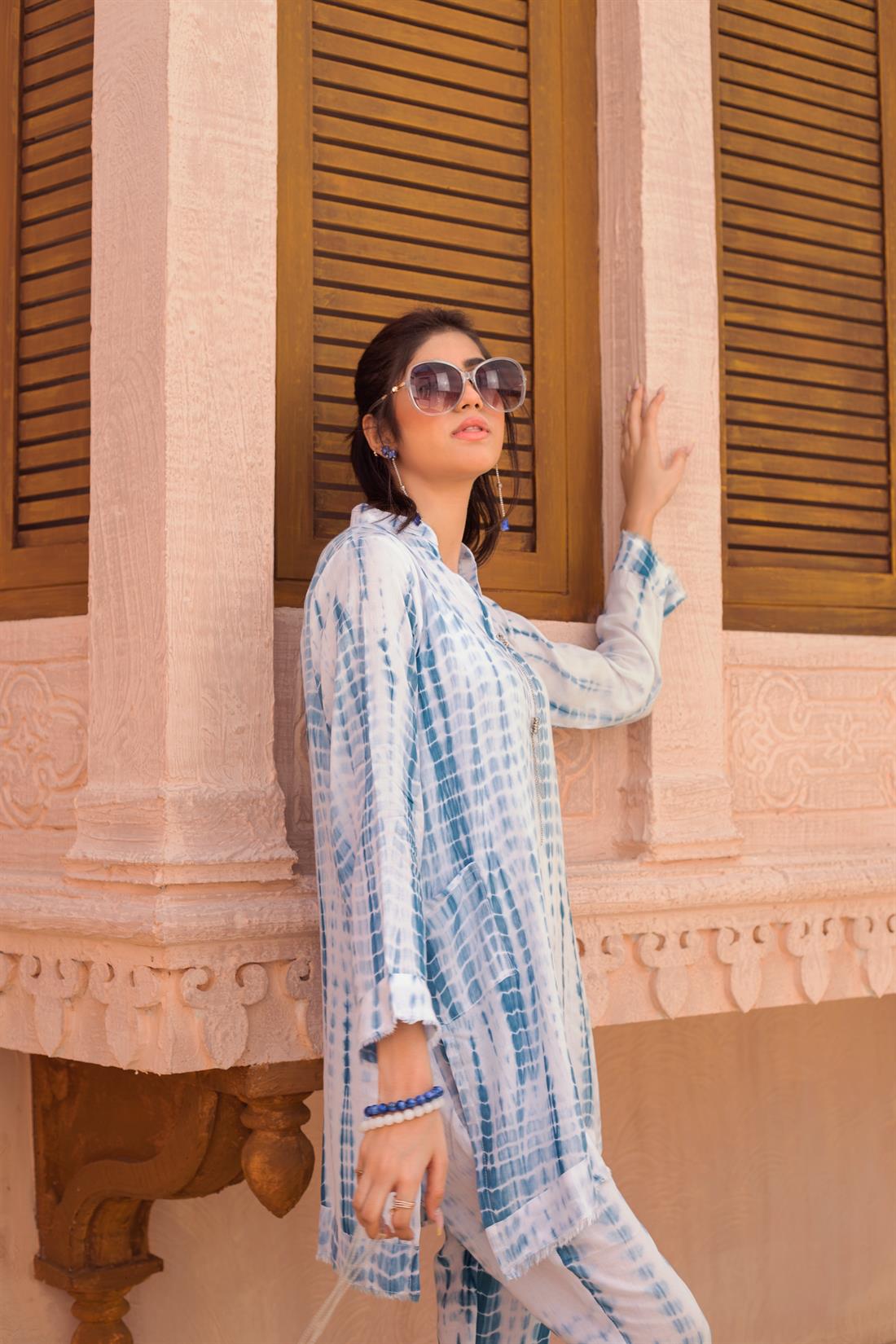 Blue 2 Piece Casual Ladieswear Readymade Outfit
