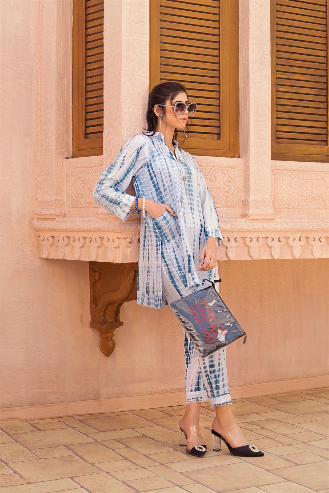 Blue 2 Piece Casual Ladieswear Readymade Outfit