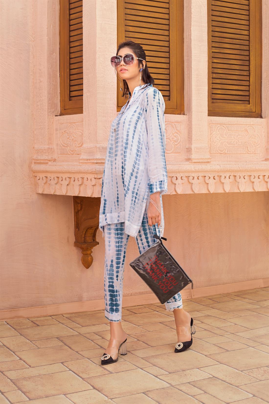 Blue 2 Piece Casual Ladieswear Readymade Outfit