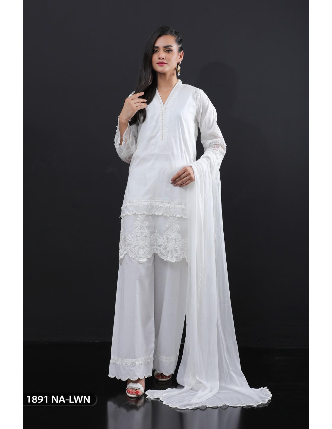 Off White Embroidered Chiffon Ladies Readymade