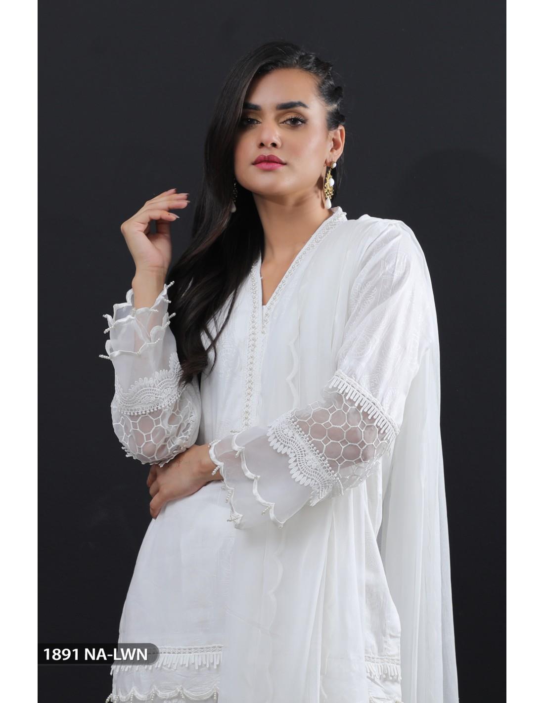 Off White Embroidered Chiffon Ladies Readymade