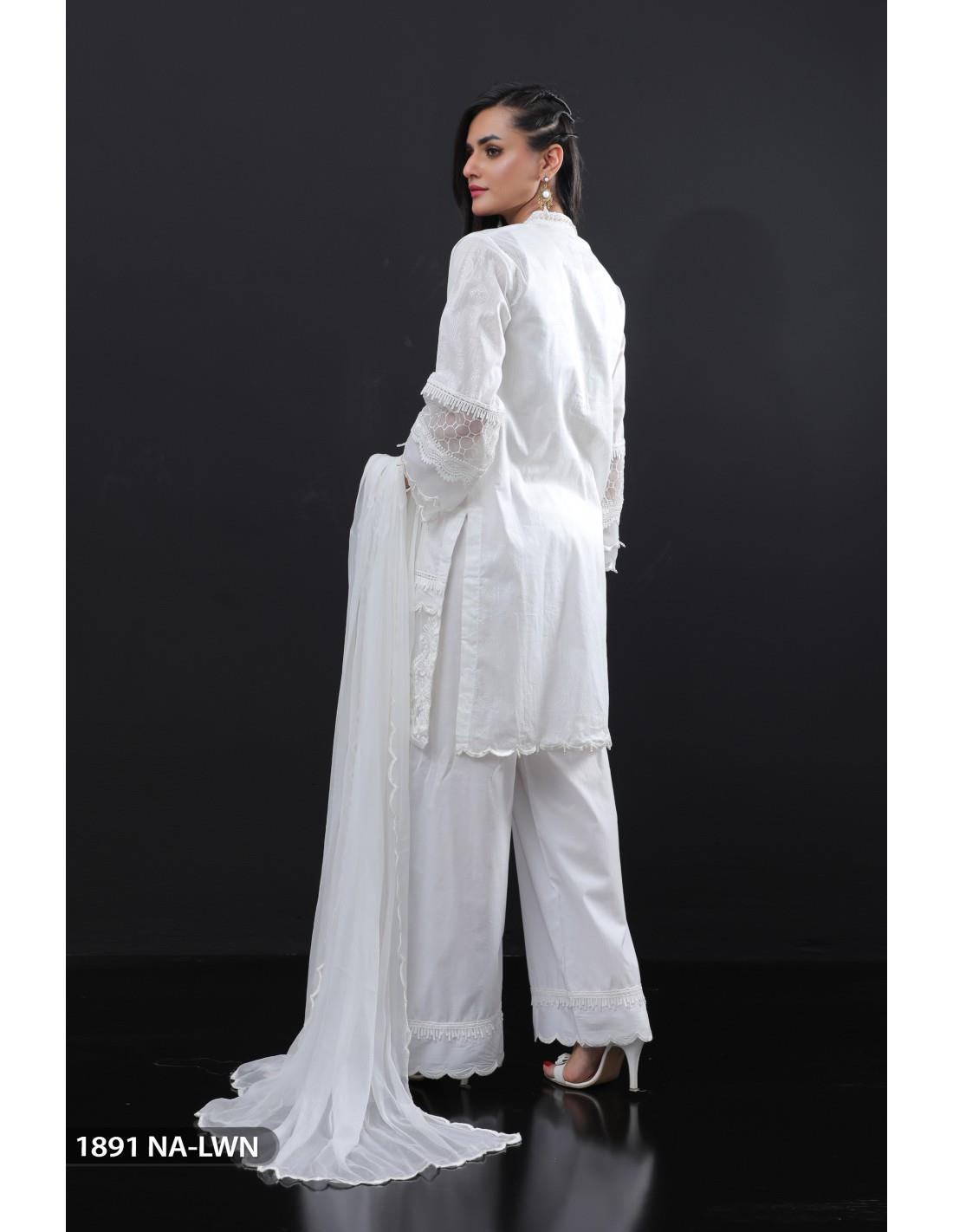 Off White Embroidered Chiffon Ladies Readymade
