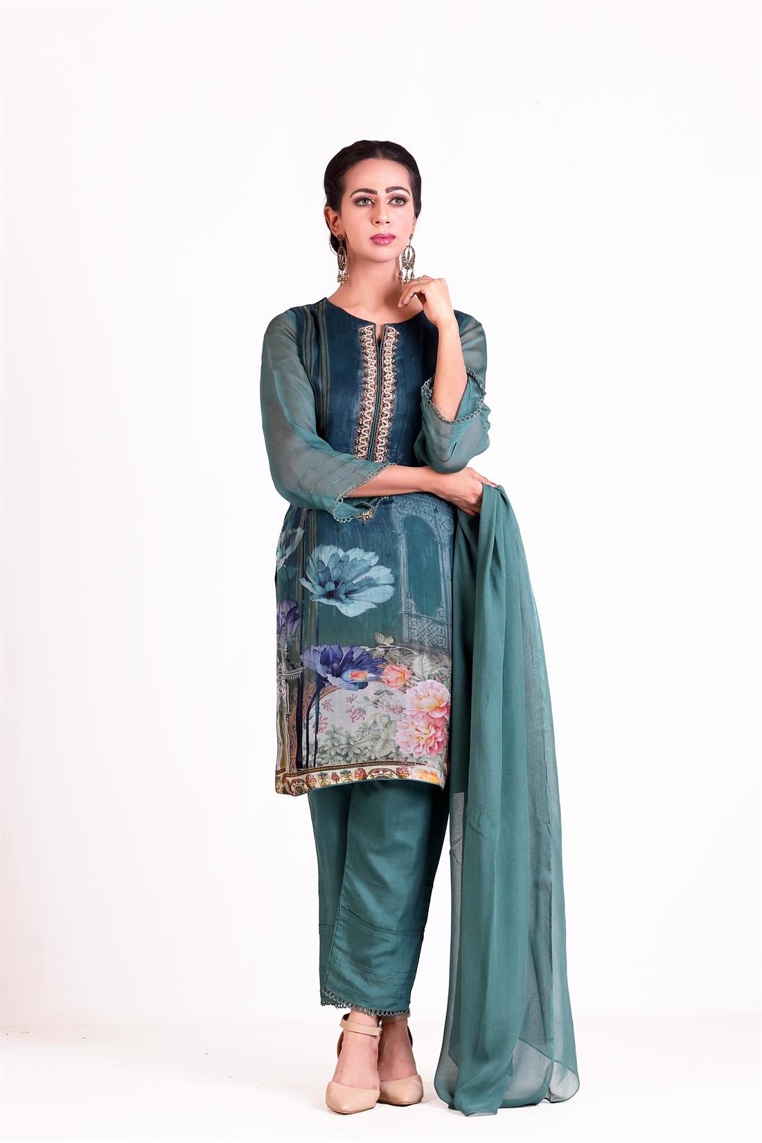 Zinc 3 Piece Chiffon Digital Shirt with Dupatta