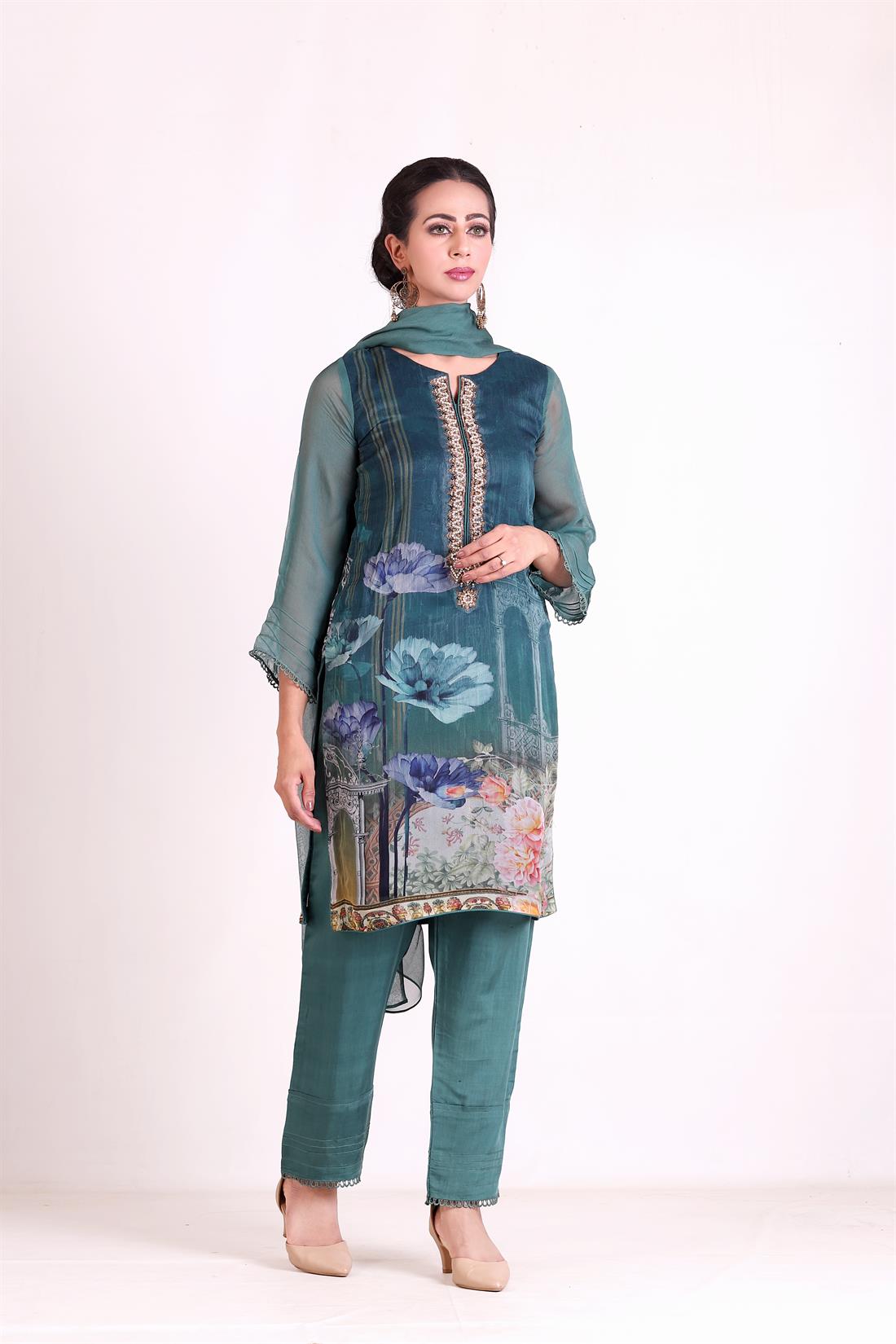 Zinc 3 Piece Chiffon Digital Shirt with Dupatta