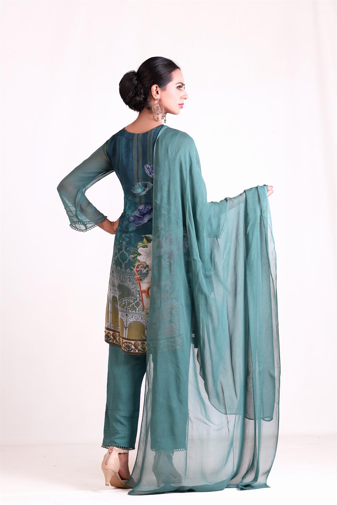 Zinc 3 Piece Chiffon Digital Shirt with Dupatta