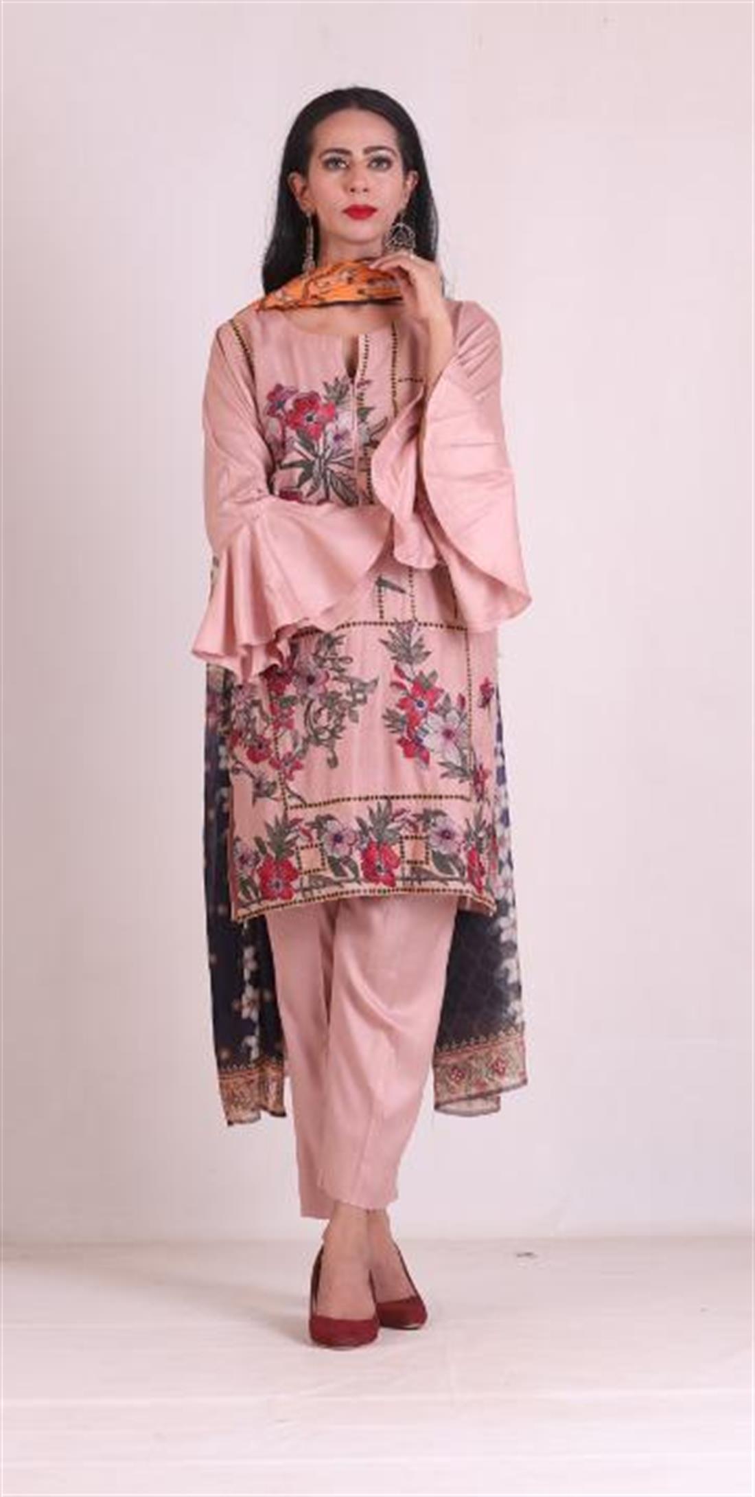 Tea Pink Embroidered Linen Ladies Readymade