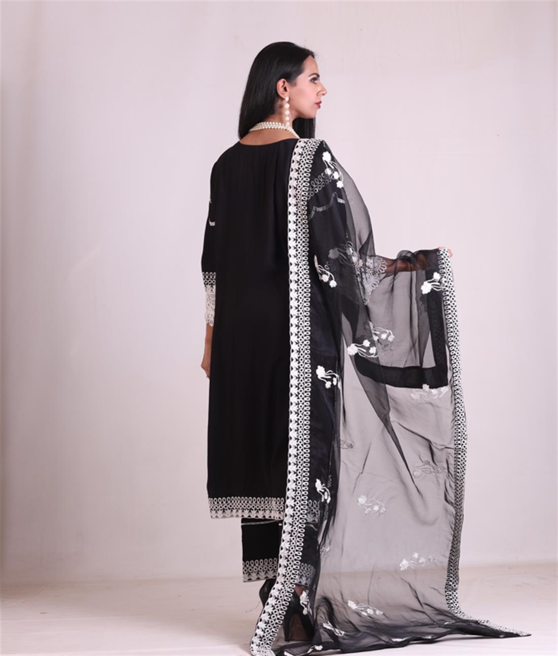 Black Embroidered Organza Ladies Readymade