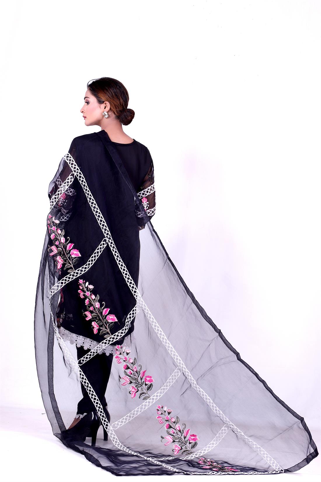 Black Embroidered Organza 3 Piece Stunning Salwar Kameez with Dupatta