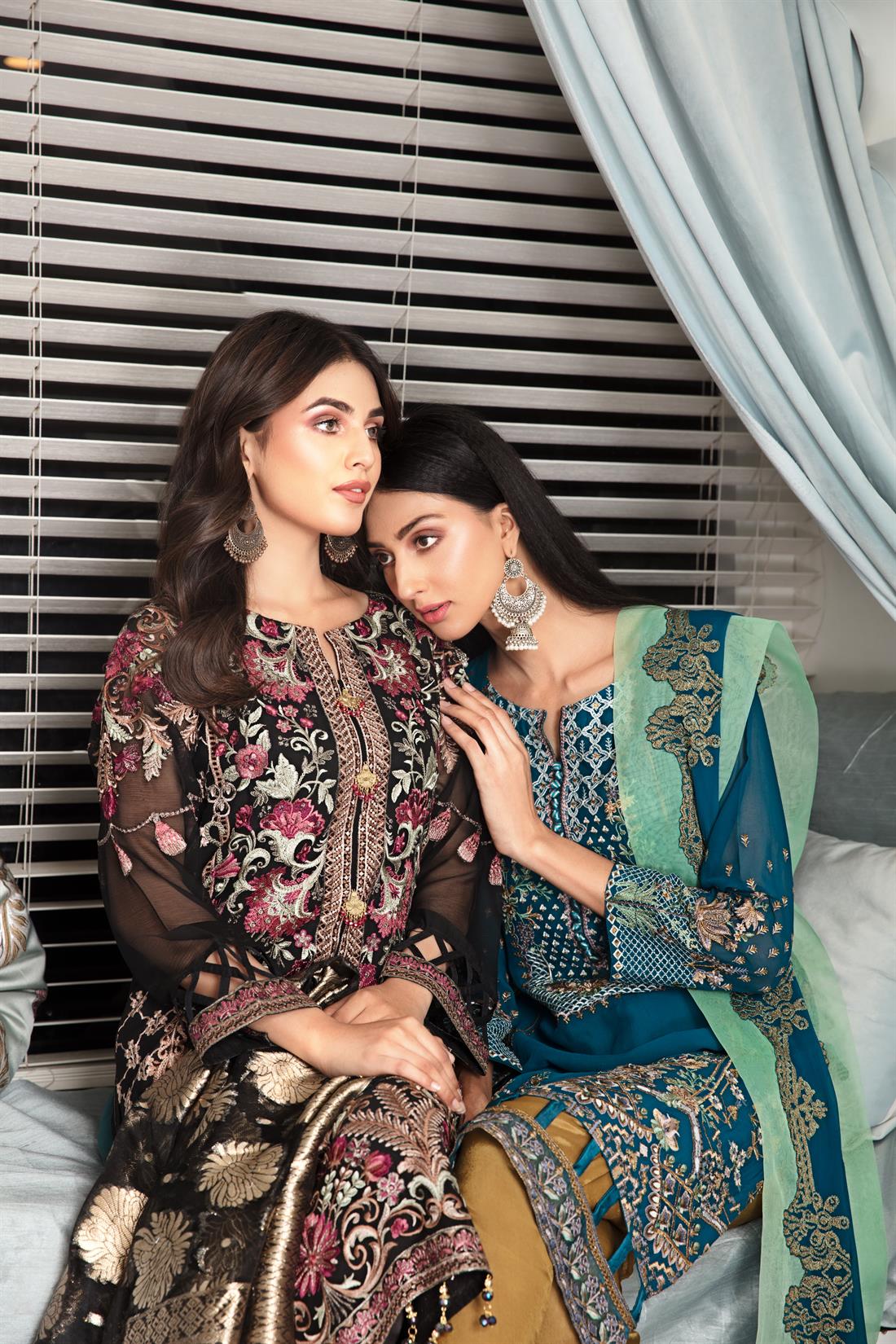 Dark Teal Embroidered Raw Silk Ladies Readymade