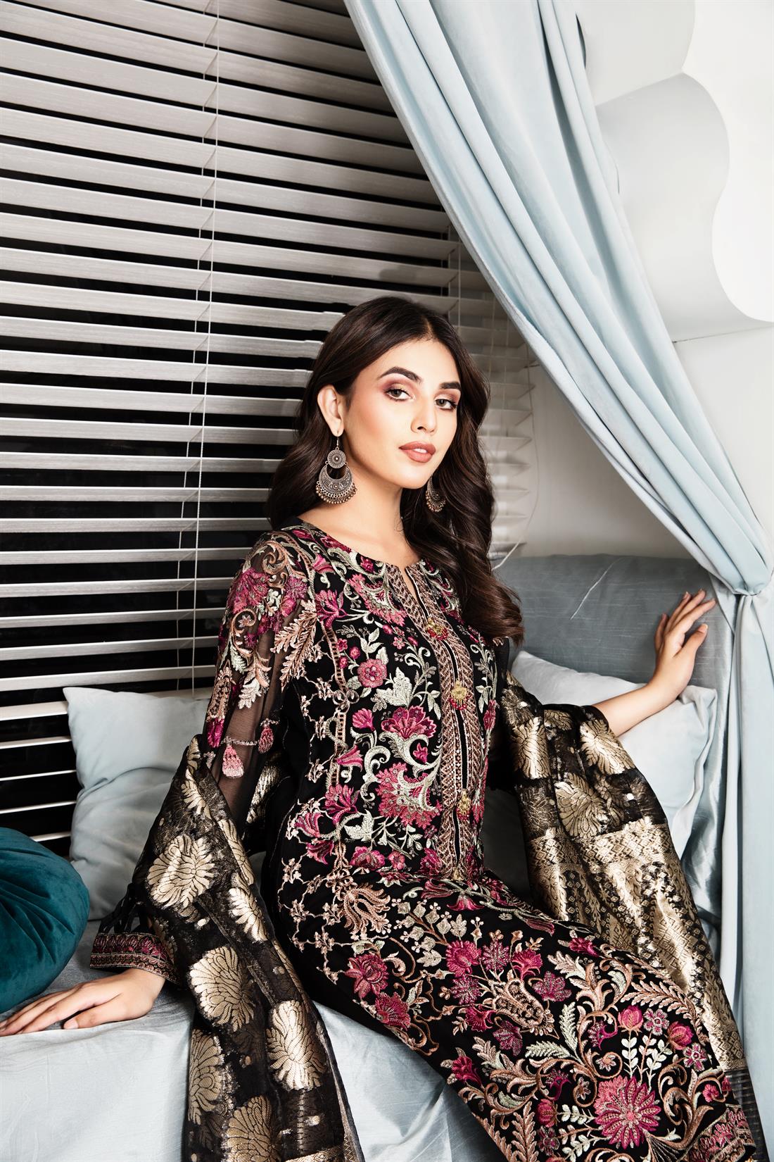 Black Raw Silk Ladies Readymade