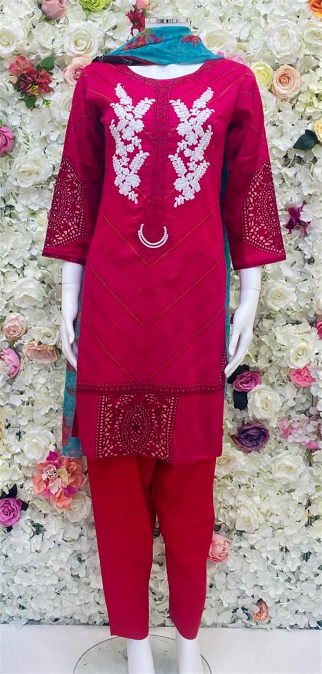 Pink Embroidered Chiffon Ladies Readymade