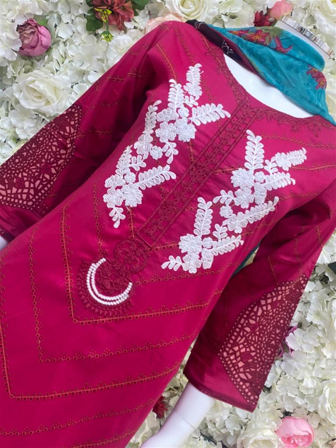Pink Embroidered Chiffon Ladies Readymade