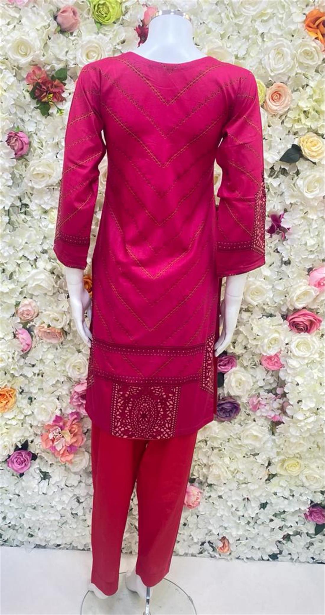 Pink Embroidered Chiffon Ladies Readymade