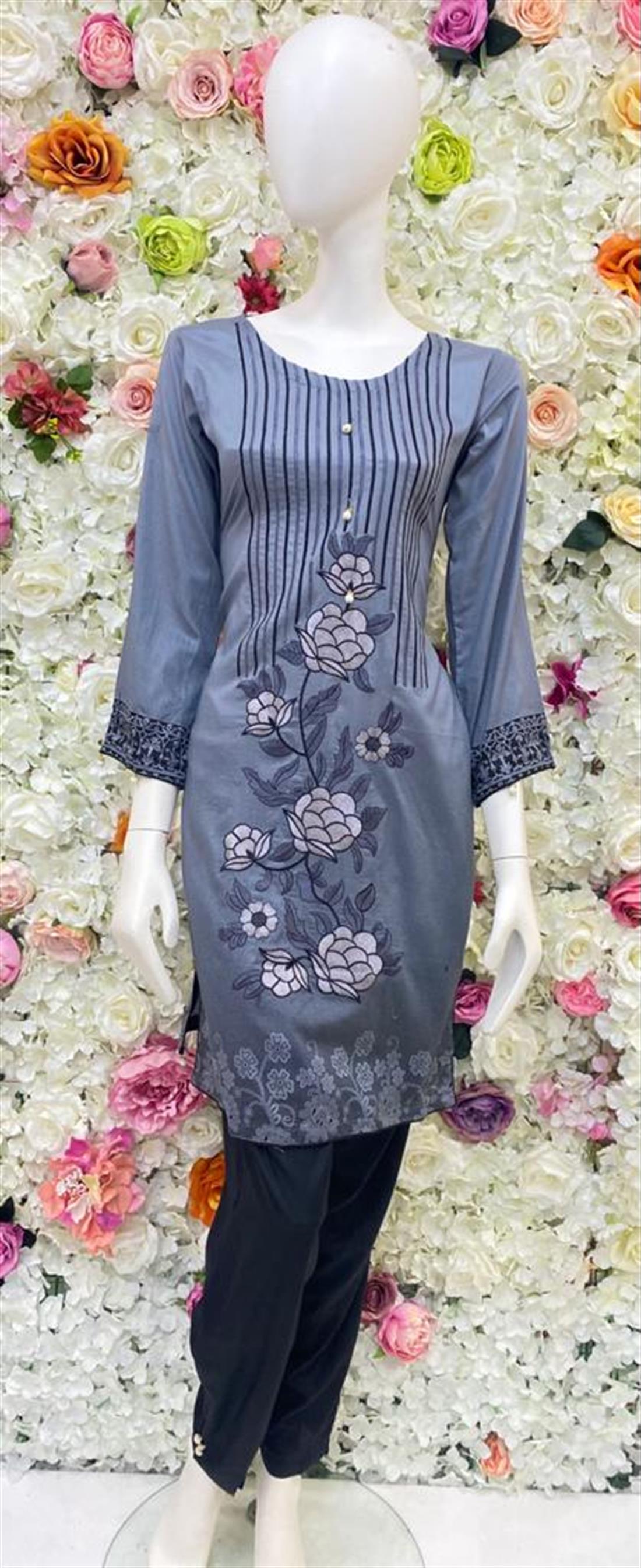 Grey Embroidered Chiffon Ladies Readymade