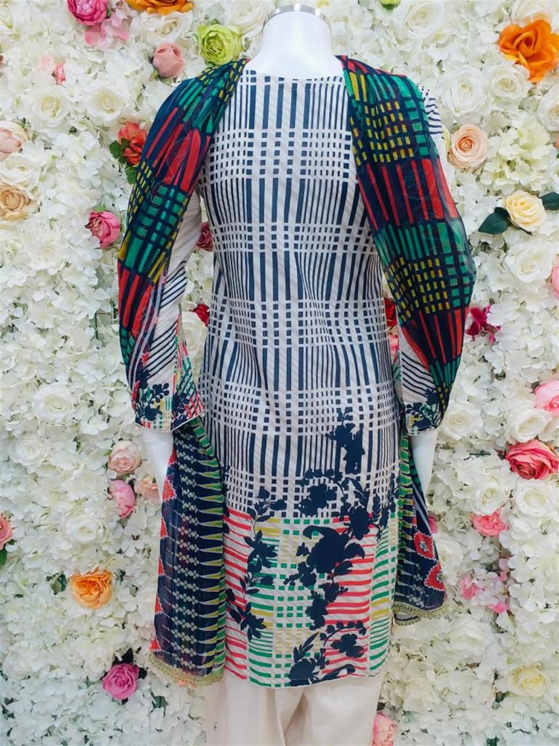 Off White Embroidered Chiffon Ladies Readymade