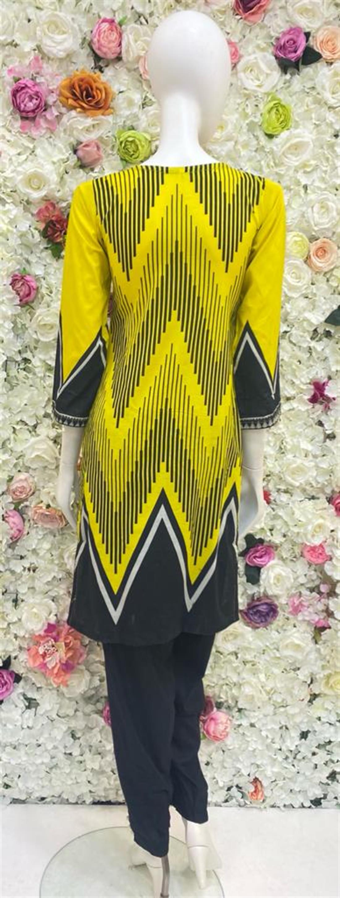 Yellow & Black Embroidered Chiffon Ladies Readymade