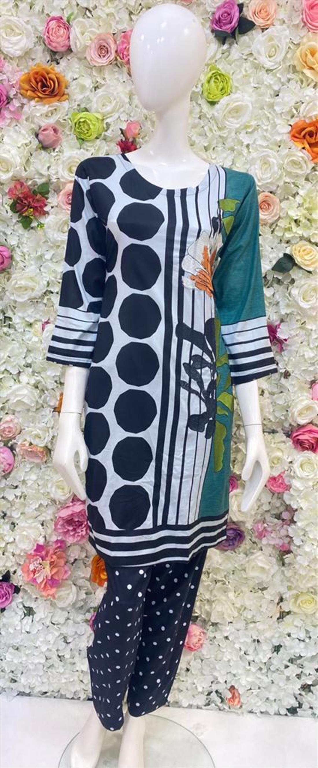Black & Multicolour Embroidered Chiffon Ladies Readymade