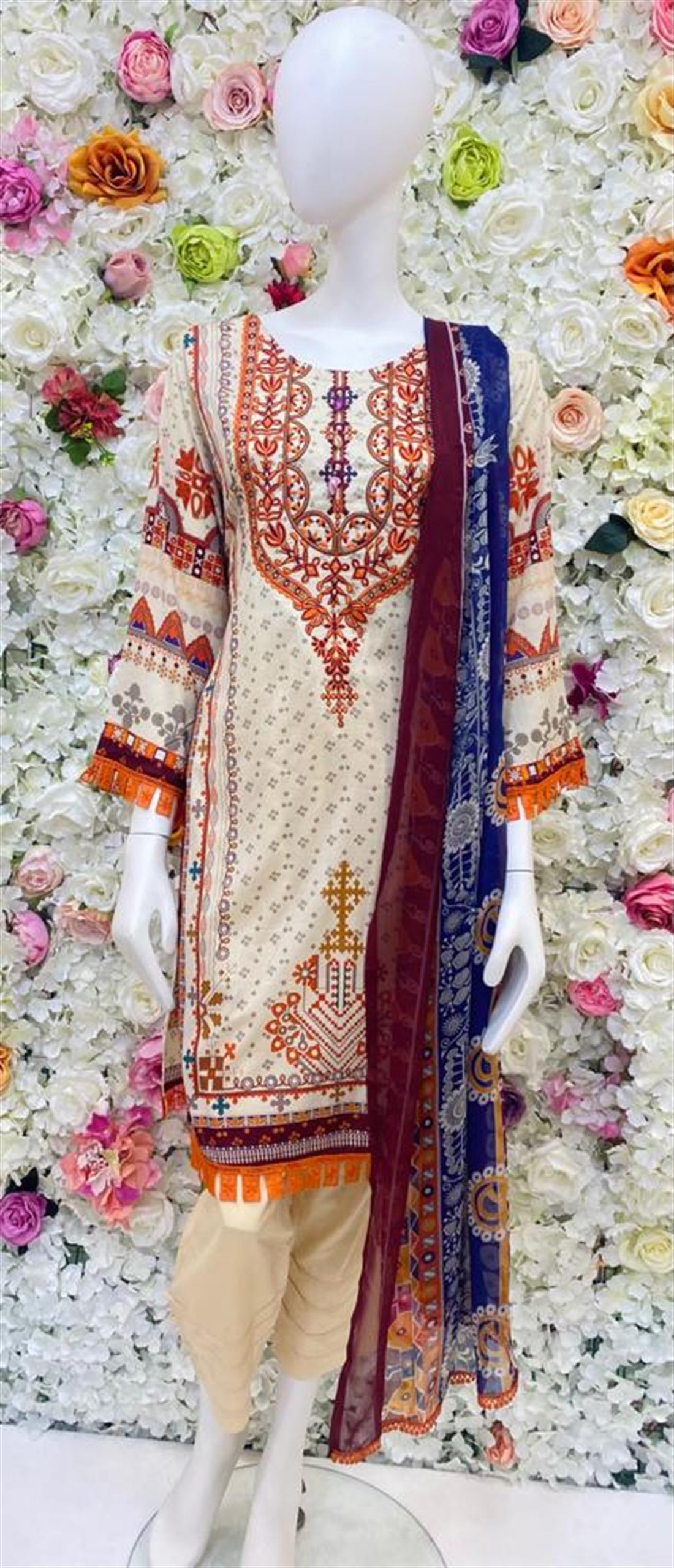 Skin Embroidered Chiffon Ladies Readymade