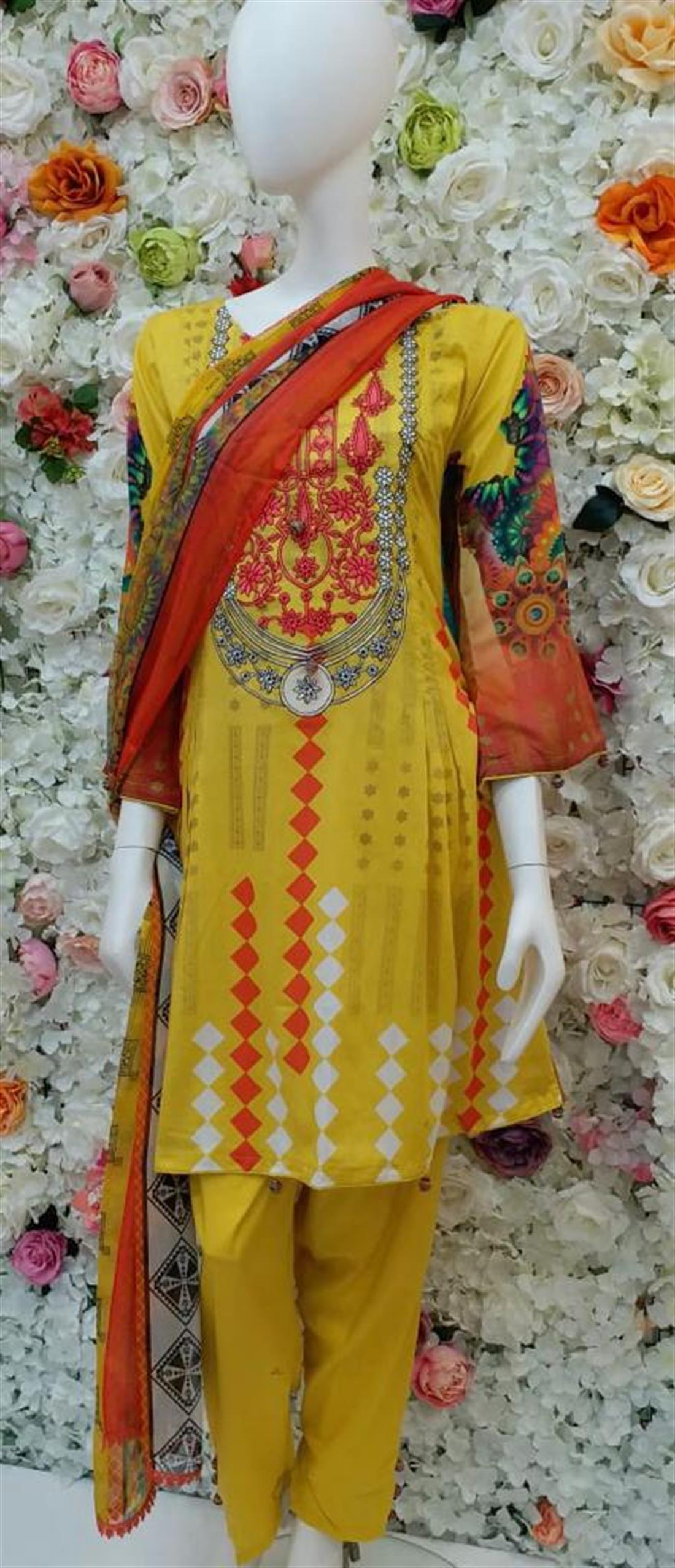 Yellow Embroidered Chiffon Frock Ladies Readymade