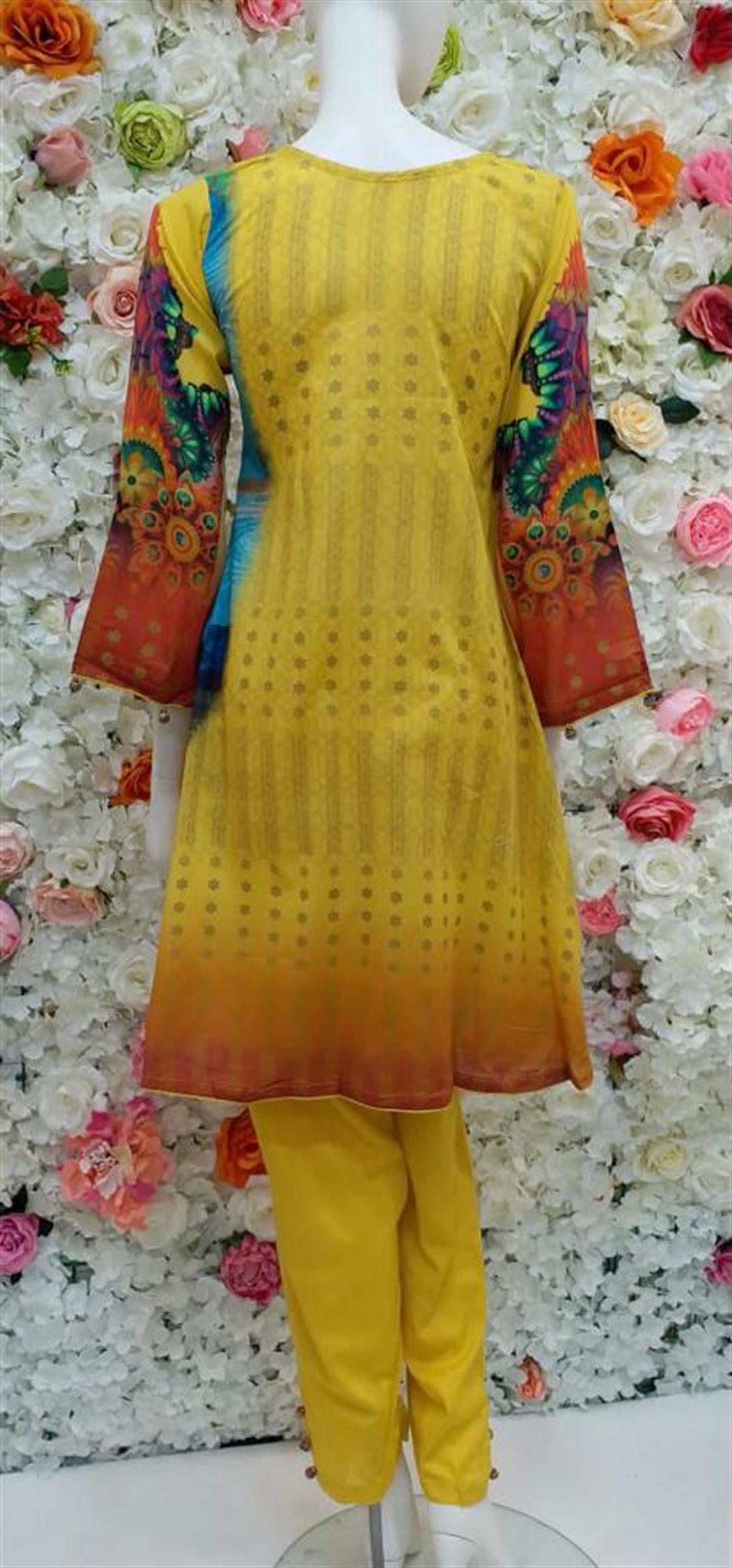 Yellow Embroidered Chiffon Frock Ladies Readymade
