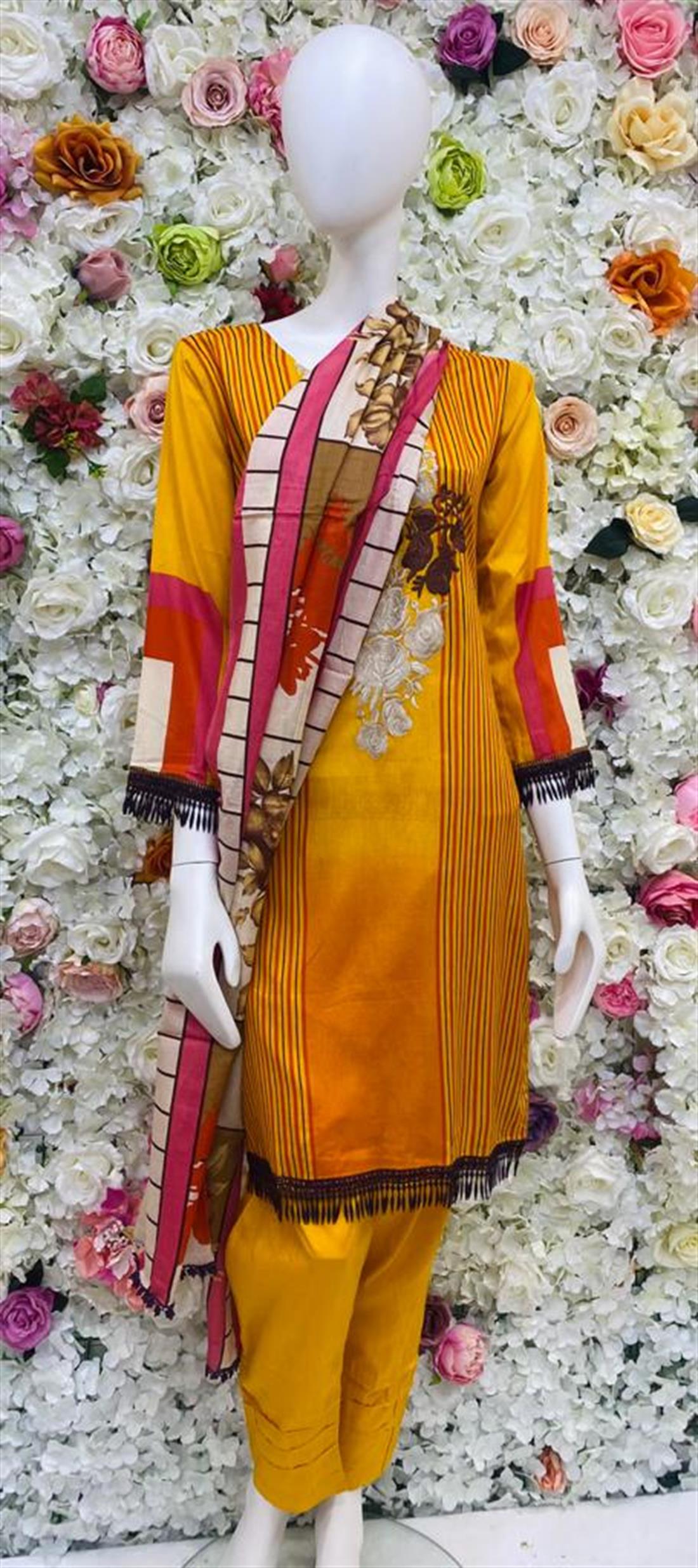 Orange Embroidered Chiffon 3 Piece Readymade Salwar Suit with Dupatta