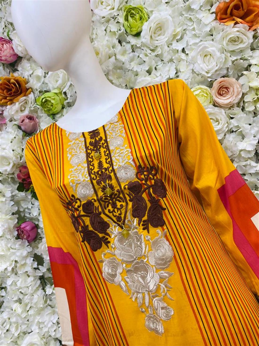 Orange Embroidered Chiffon 3 Piece Readymade Salwar Suit with Dupatta