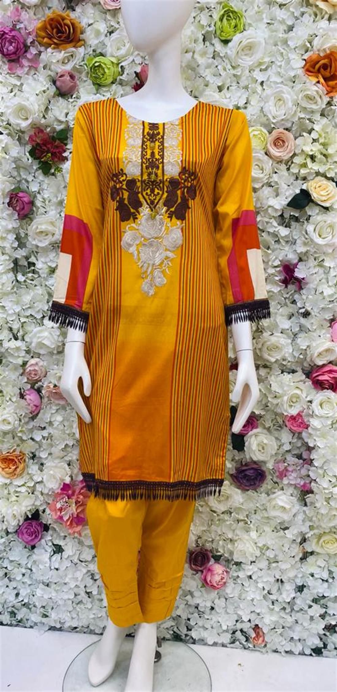 Orange Embroidered Chiffon 3 Piece Readymade Salwar Suit with Dupatta