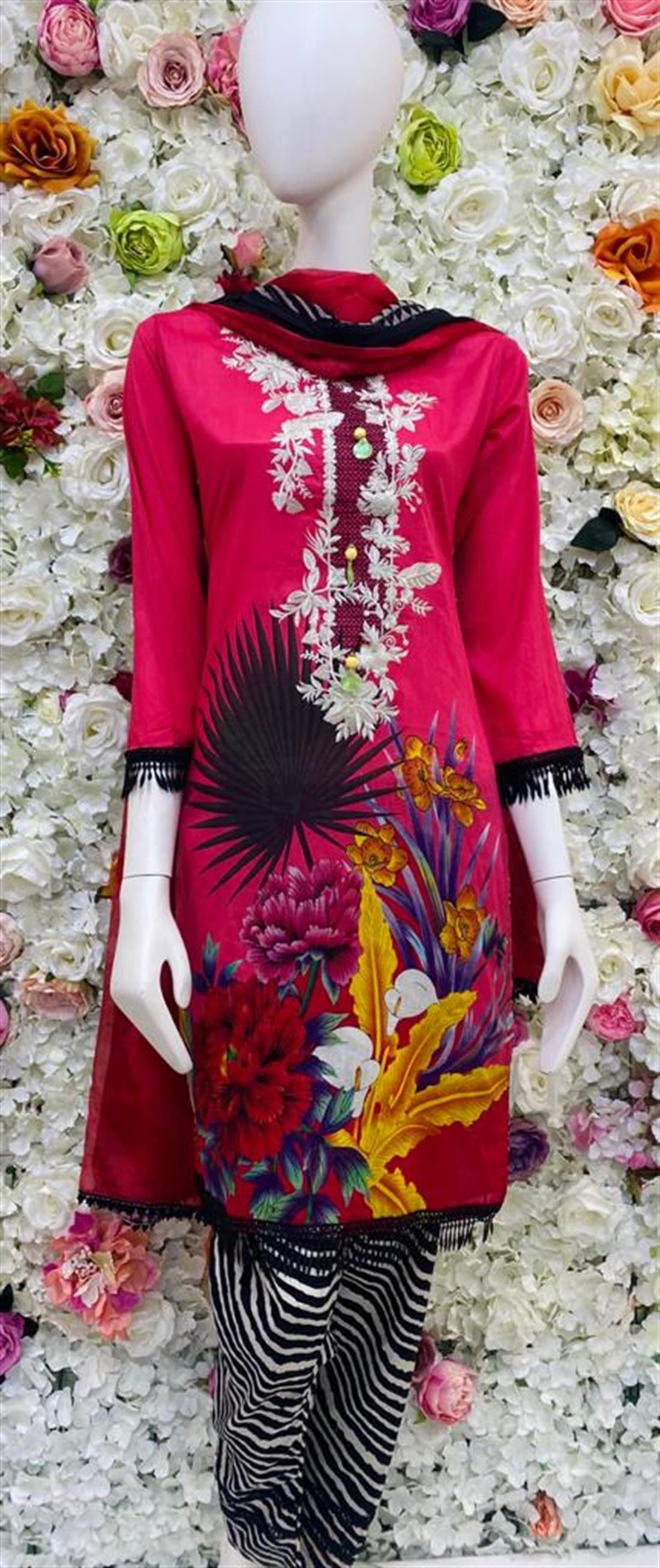 Pink Embroidered Chiffon Ladies Readymade