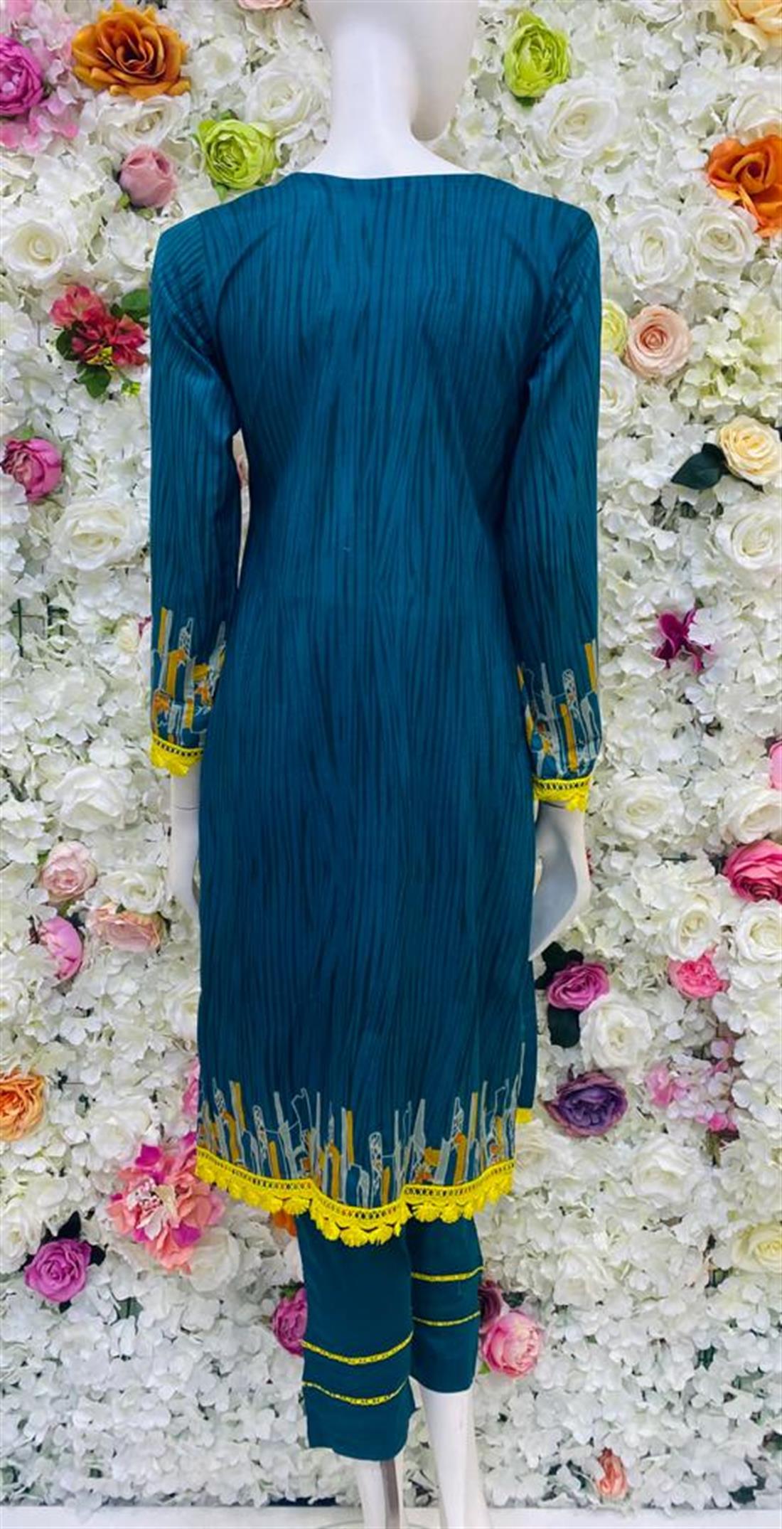 Teal Embroidered Chiffon Ladies Readymade
