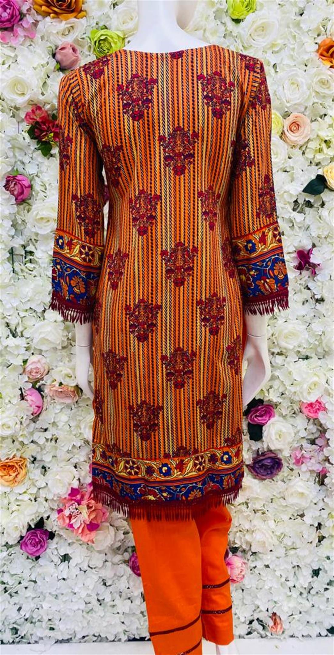 Orange & RED Embroidered Chiffon Ladies Readymade
